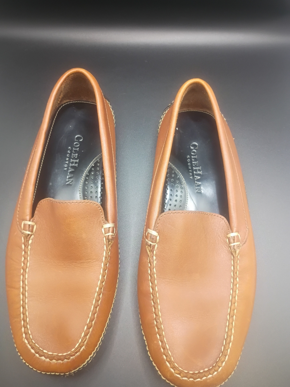 Cole Hann Women Cognac leather Slip On Driving Loafers Size 6 B Made In Brazil